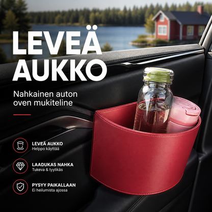 🥳2026 HUIUMYYNTI🥳💞YLI 50 000 MYYTYÄ!🚗🧺 50% ALENNUS! Nahkainen auton oven mukiteline – Leveä aukko, juomat ja puhelin ovat helposti ulottuvilla. Kiinnittyy tukevasti klipsulla. PU-nahkaa, kestävä ja tyylikäs. 🛡️✨