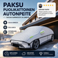 Paksu puolikattoinen autonpeite, suojaa auringolta ja lumelta