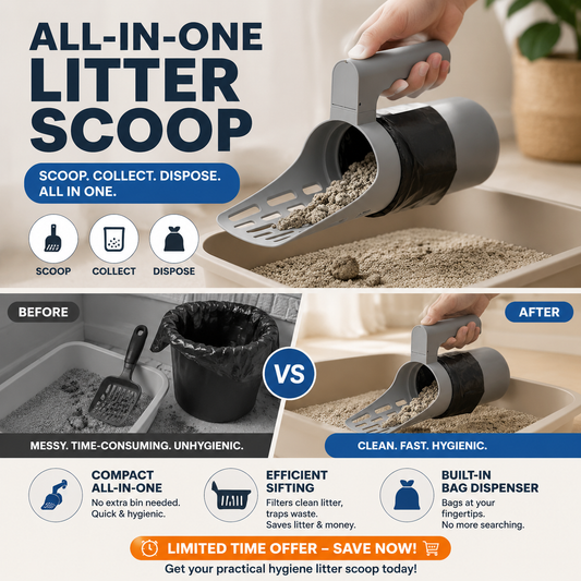 📢📢50% OFF !! ⏰ Self-Cleaning Litter Scoop with Waste Bin – Easy One-Handed Use 🧹🗑️ 【Don‘t Miss Out】