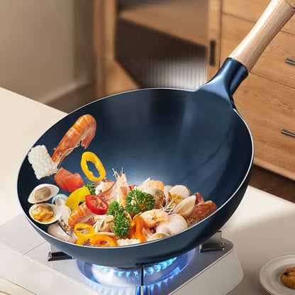 （🔥Heißer Verkauf 50% Rabatt+ kostenloser Versand）Unbeschichteter Nicht-Stick-Eisen-Wok
