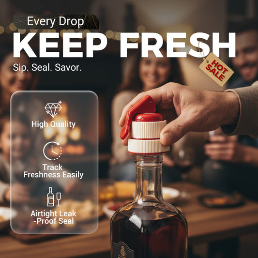 ⏳Rajoitetun ajan 50% alennus ⏰Wine Tamper - Ilmatiivis pullon korkki päivämäärän osoittimella, helppo käyttää ja irrottaa, pitää viinin tuoreena päiviä, täydellinen kotiin ja lahjaksi🗓️🎁