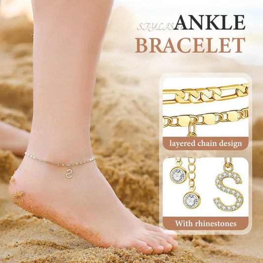 👣 RAJOITETUN AJAN 50 % ALE! ✨ Kerrostettu kultainen nilkkarannekoru naisille – strassikivi, säädettävä, rantakoru 🏖️.