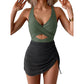 Women's Color-Block Criss-Cross One-Piece Swimdress