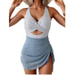 Women's Color-Block Criss-Cross One-Piece Swimdress
