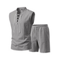 🧵 RAJOITETUN AJAN ✨ Miesten pellavainen hihaton setti – paita ja shortsit, nauhat, 7 väriä ☀️.