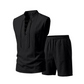 🧵 RAJOITETUN AJAN ✨ Miesten pellavainen hihaton setti – paita ja shortsit, nauhat, 7 väriä ☀️.