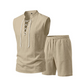 🧵 RAJOITETUN AJAN ✨ Miesten pellavainen hihaton setti – paita ja shortsit, nauhat, 7 väriä ☀️.