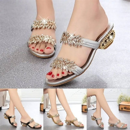 📢📢Viimeinen päivä -50% ALE!!⏰Modische Damen Sandalen – Flacher Absatz, Strass & Metallverzierung 👡 Für Sommer & Alltag.