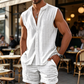 👕 RAJOITETUN AJAN -50 % ALE! 🌴 Miesten hihaton napitettava paita ja shortsit – teksturoitu kuvio, kevyt, lomavalmis ✨.