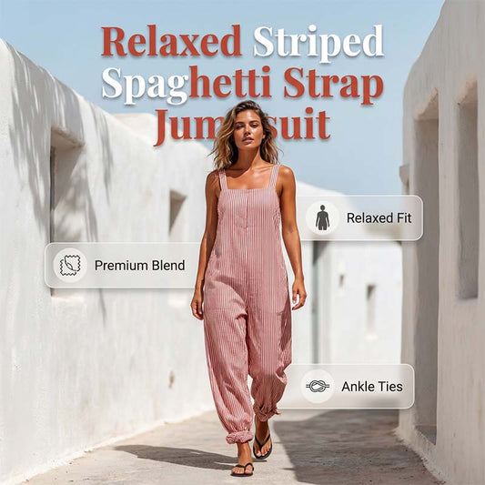 👒 RAJOITETUN AJAN -50 % ALE! ✨ Naisten raidallinen spagettiolkainhaalari – rento, ilmava, puuvillaa 🌤️