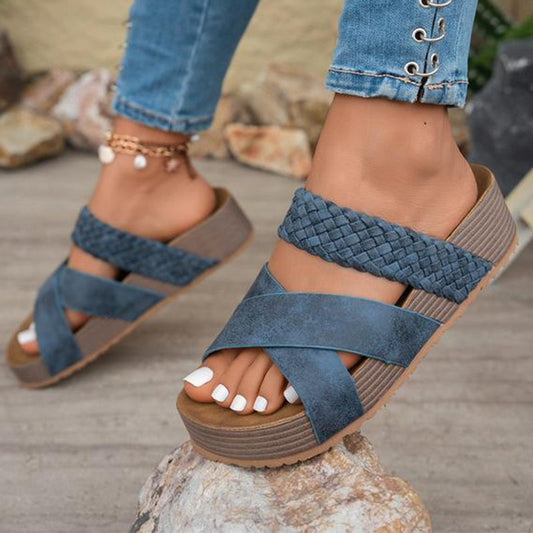 👡 50 % ALENNUS! ☀️Naisten ristikkäiset kudotut kiilakorkoiset sandaalit