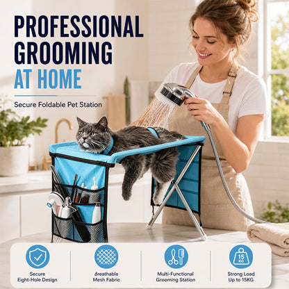 🐱 50 % ALENNUS! 🛏️ 2-in-1-taitettava lemmikkien hoitopöytä – Luistamaton pöytä ja mukava makuualusta – Ihanteellinen harjaukseen, kynsien leikkaamiseen ja päiväunille 💤