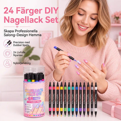 💥24 värin kynsitaidetussi-setti – Kaksipäiset tussit, rajattomasti luovuutta! 💅 Tarkat viivat, nopeasti kuivuva, salonkitasoista laatua ✨