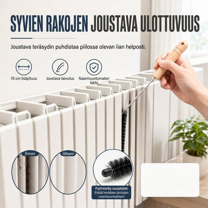 🌀Syvät välit, joustava ulottuvuus🧹 Pitkävartinen ja taipuisa puhdistusharja – ruostumatonta teräslankaa ja jäykät harjakset | Puhdistaa vaivatta lämpöpatterien välit, kuivausrummun nukan ja pesukoneen tiivisteet ✨