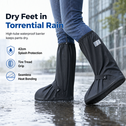 🌧️  👢 Vedenpitävät, korkeavartiset sadesuojat kengille – luistamaton PVC-materiaali, 42 cm:n suoja roiskeilta ja heijastimet turvallisuutta lisäämään 👟