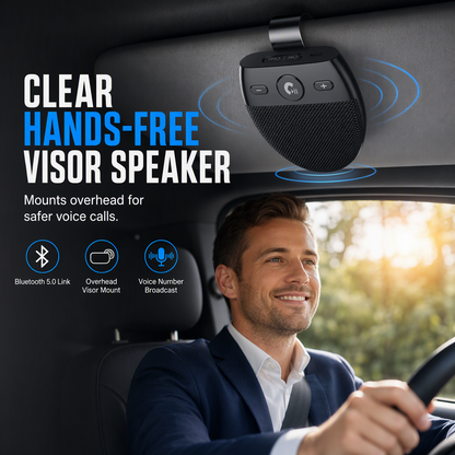 ⏰SP11-auton aurinkosuojan Bluetooth- handsfree-puhelin, jossa on tärinäkäynnistetty automaattinen virrankäynnistys, A2DP-tuki ja soittajanumeron ääniohje
