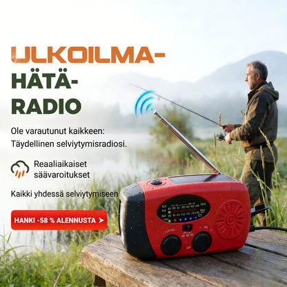 📻 Monitoiminen kannettava aurinkoenergialla toimiva hätäradio – käsivirtakäyttöinen NOAA-sääradio taskulampulla, SOS-hälytyksellä ja puhelimen laturilla, selviytymisvaruste campingiin, myrskyihin ja sähkökatkoihin